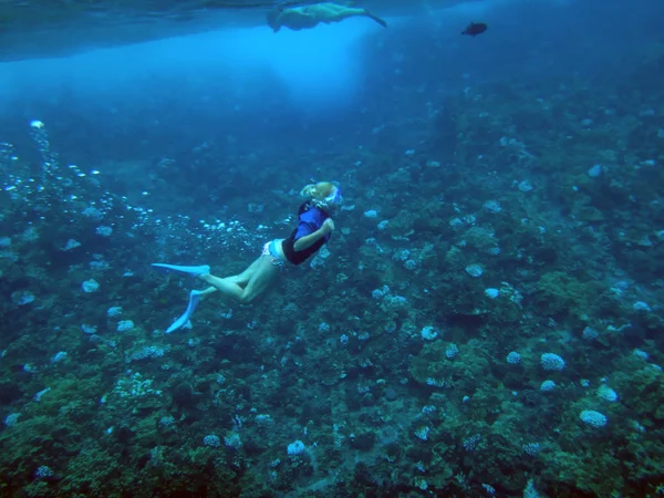 Osoba Rurką Kraterze Molokini Maui Hawaje — Zdjęcie stockowe