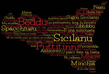 Sicily map made from Sicilian slang words in vector format. clipart