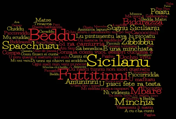 Sicily map made from Sicilian slang words in vector format. — Stock Vector