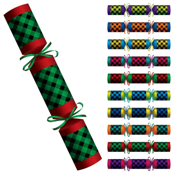 Bright buffalo plaid Christmas crackers in vector format. — ストックベクタ