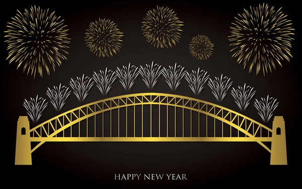 Elegante tarjeta de fuegos artificiales Sydney de oro y plata en formato vectorial . — Vector de stock