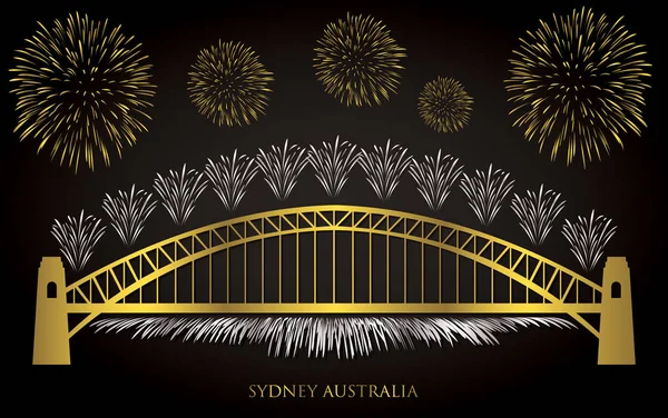 Elegáns arany és ezüst Sydney tűzijáték kártya vektor formátumban. — Stock Vector
