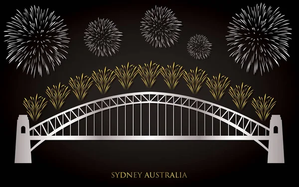 Şık altın ve gümüş renkli Sydney havai fişek kartı.. — Stok Vektör