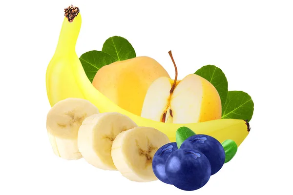 堆的各种新鲜的水果，在白色的背景，与 clippin — 图库照片