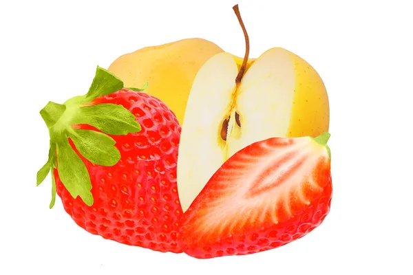 Aardbeien en appel geïsoleerd op witte achtergrond — Stockfoto