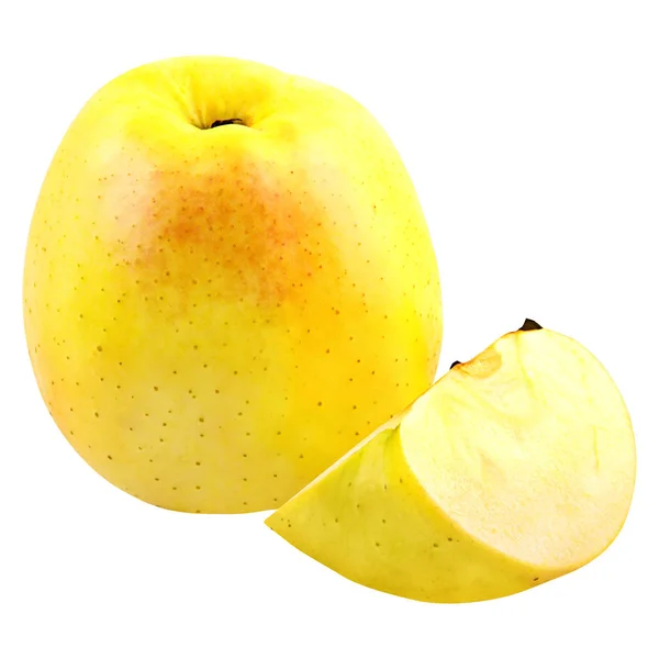 Yellow apple and slice isolated on white background — Stock Photo, Image