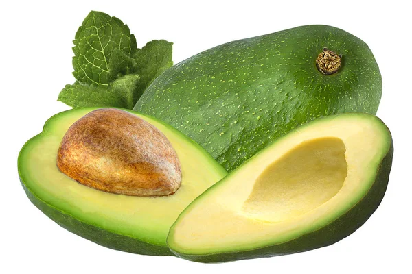 Avocado fresco con menta isolata su bianco — Foto Stock