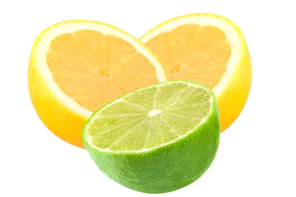 Skär citron och lime frukter isolerad på vit — Stockfoto