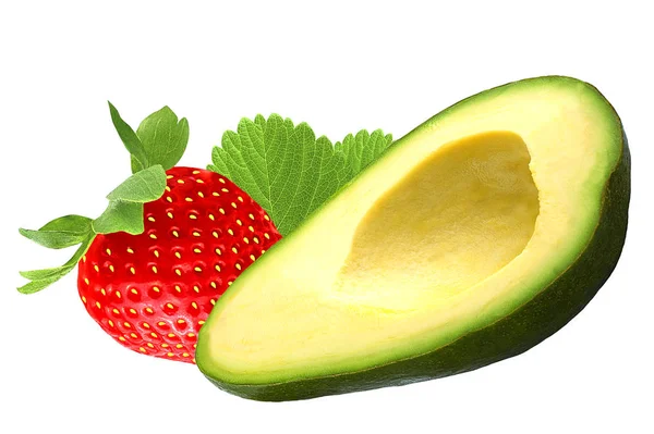 Avocado en strawbarry geïsoleerd op wit — Stockfoto