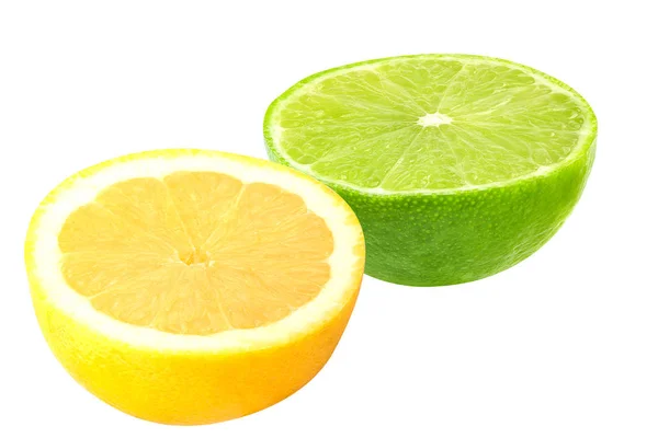 En halv lime och citron isolerade — Stockfoto