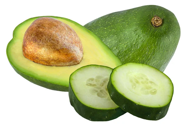 Isolierte Avocado und Gurke auf weiß — Stockfoto