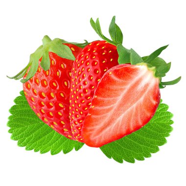 İki buçuk çilek beyaz yaprak ile