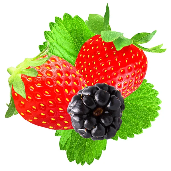 Çilek ve böğürtlen üzerinde beyaz izole