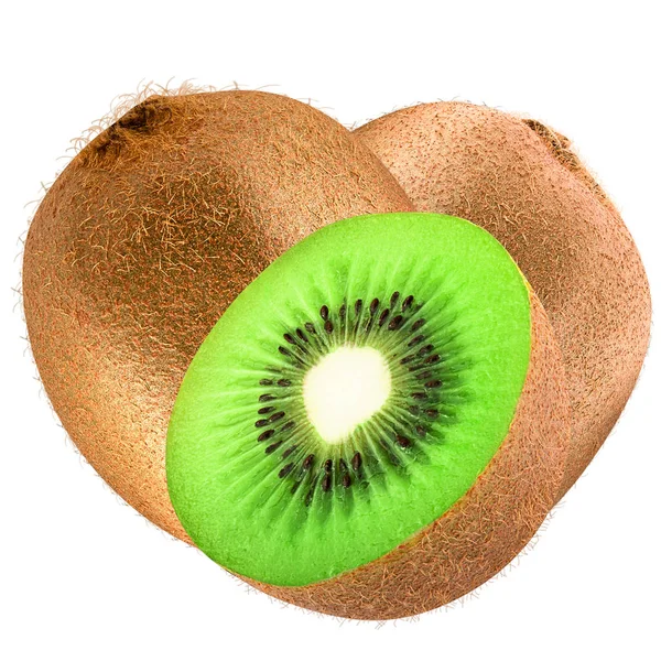 Dois kiwi e metade isolado em branco — Fotografia de Stock