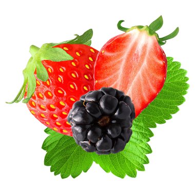 Çilek beyaz ackground izole yaprak ile