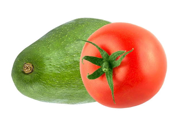 Aguacate y tomate aislados sobre fondo blanco — Foto de Stock