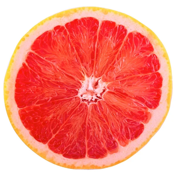 Eine Scheibe Grapefruit isoliert auf weiß mit Schneideweg — Stockfoto