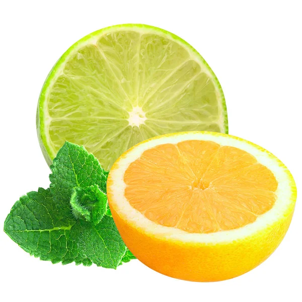 Sliced lemon and lime with mint isolated on a white background — Stock Photo, Image