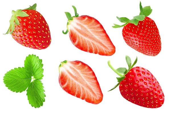 Collectie van aardbeien vruchten geïsoleerd op wit — Stockfoto