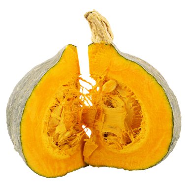 Beyaz arka plan üzerinde izole iki dilim kabak