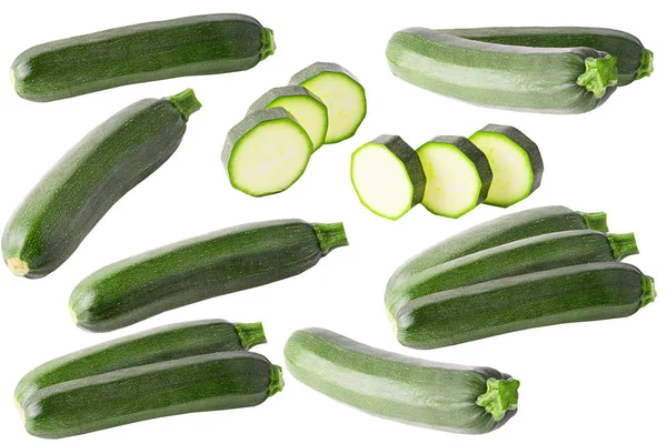 Sammlung isolierter Zucchini auf weißem Hintergrund — Stockfoto