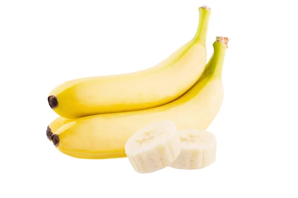 흰색 바탕에 3 개의 신선한 바나나 조각 — 스톡 사진