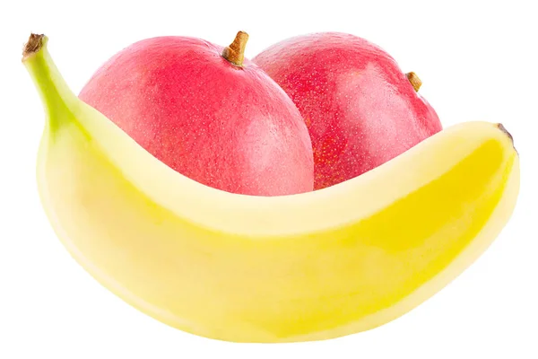 Banana y mango sobre fondo blanco —  Fotos de Stock