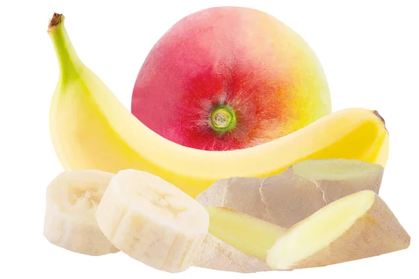 Banana, ginger and mango  on white — Stock Photo, Image