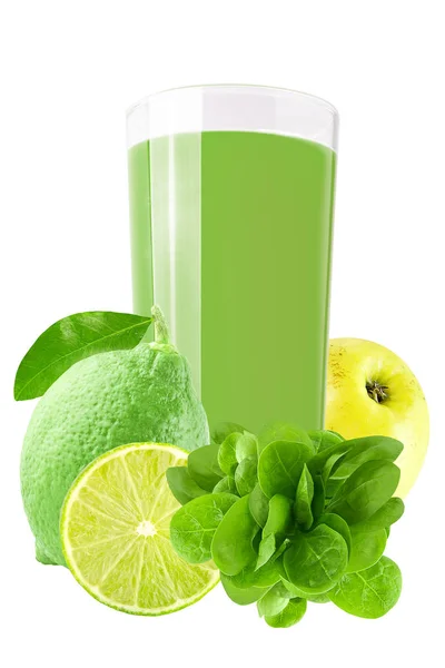 Fresh green juices over white background — Stock Photo, Image