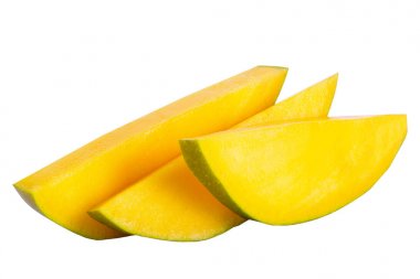 Dilim mango meyve üzerinde beyaz izole