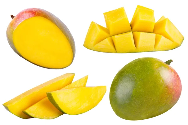 Collection of whole and cut mango isolated on white — Stock Photo, Image
