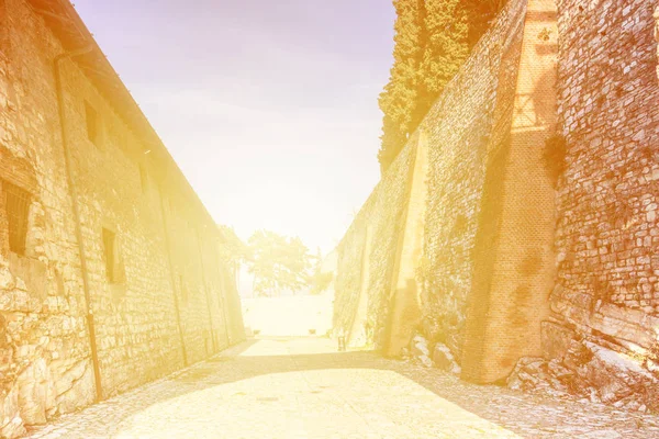 The walls inside the castle of Brescia, Italy