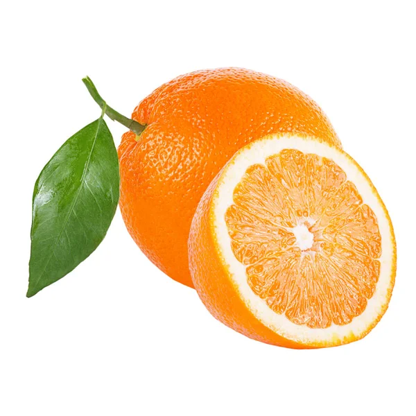 Orange fruit with leaf isolated on white — Stock Photo, Image