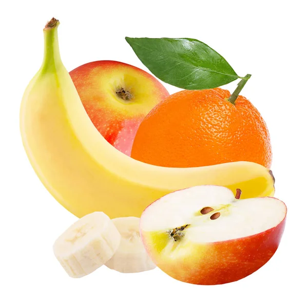 分离的苹果, 香蕉和橙色在白色 — 图库照片