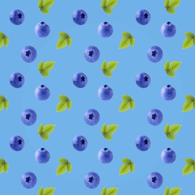 Yumuşak mavi renk dokusunda izole edilmiş taze olgun meyve deseni