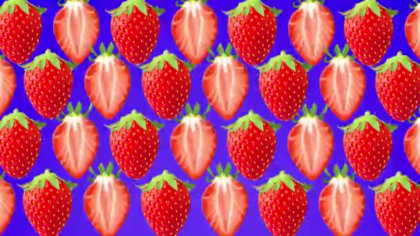 Strawberry fruit animation on a neon colourful background — Stock Video