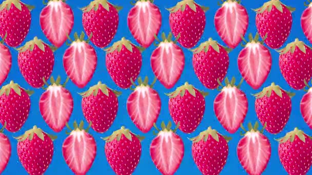 Animación de la fruta de fresa sobre un fondo colorido neón — Vídeos de Stock