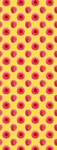 Seamless Pattern Food Fresh Raspberry Fruits Yellow Background — Stock Photo, Image