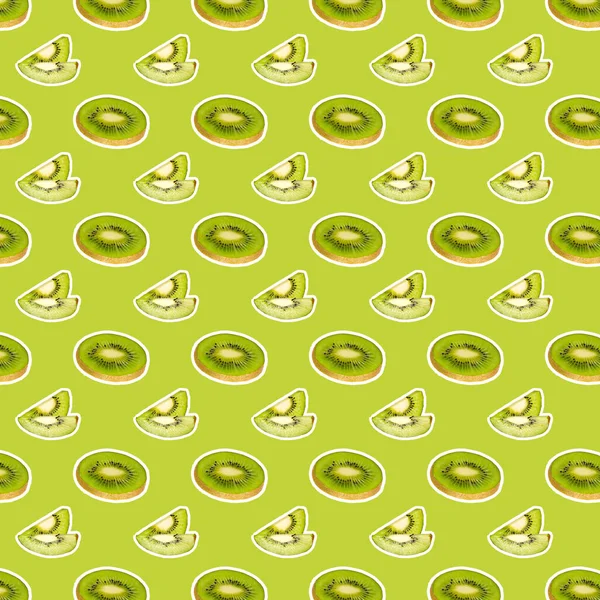 Wzór Jedzenia Kreatywny Kolaż Świeżym Plasterkiem Kiwi Kolorowym Tle Tekstura — Zdjęcie stockowe