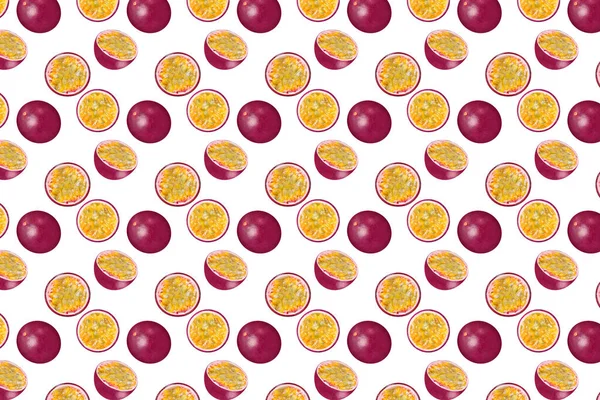 Seamless Pattern Passion Fruit Texture Colored Background Top View Full — Stock Photo, Image