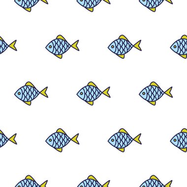 Balık çizgi simge sorunsuz vektör deseni.
