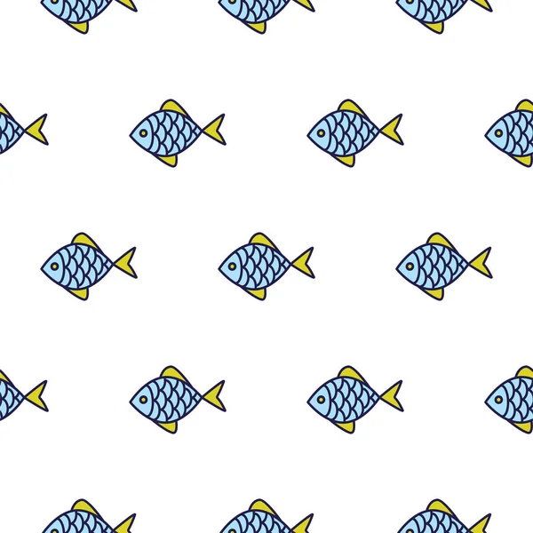 Icône de ligne de poisson motif vectoriel sans couture . — Image vectorielle