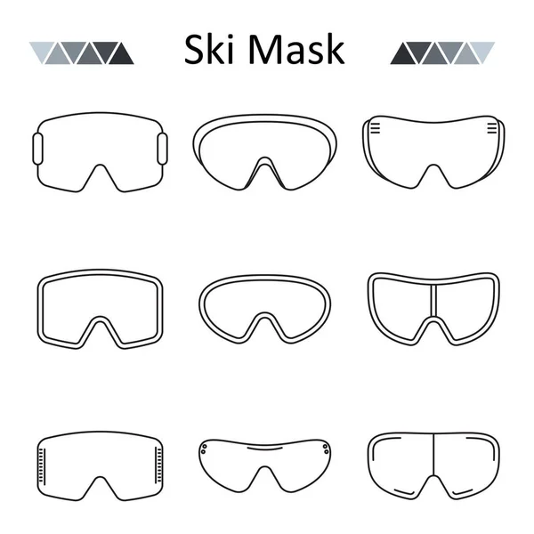 Masques de ski contour set icône vectorielle . — Image vectorielle