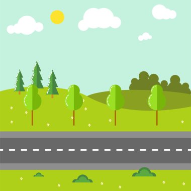 Yol vektör çizim ile kırsal manzara.