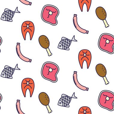 Kasap dükkanı çizgi simge sorunsuz vektör deseni.