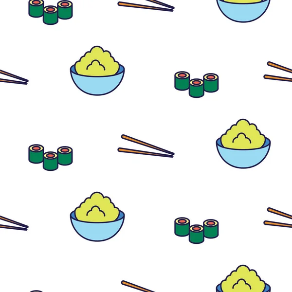 Sushi line icon seamless vector pattern. — Stock Vector