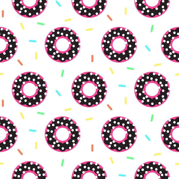 Donut black and pink sweet seamless pattern. — Stock Vector