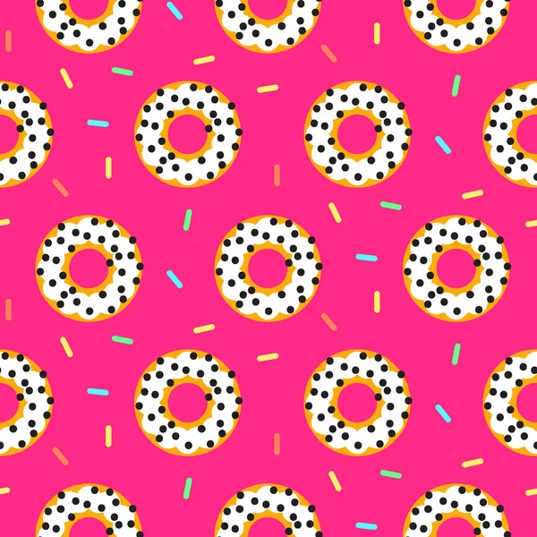 Donut blanco en rosa dulce patrón sin costuras . — Vector de stock