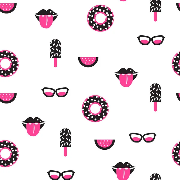 Funky pop pink and black vector seamless pattern. — Stock Vector