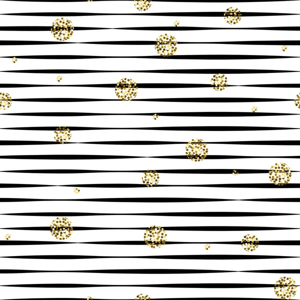 Altın ışıltı polka Noktalı çizgili siyah beyaz seamless modeli. — Stok Vektör